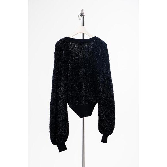 Ganni Black Metallic Cardigan w/ Flower Buttons - Picture 2 of 4